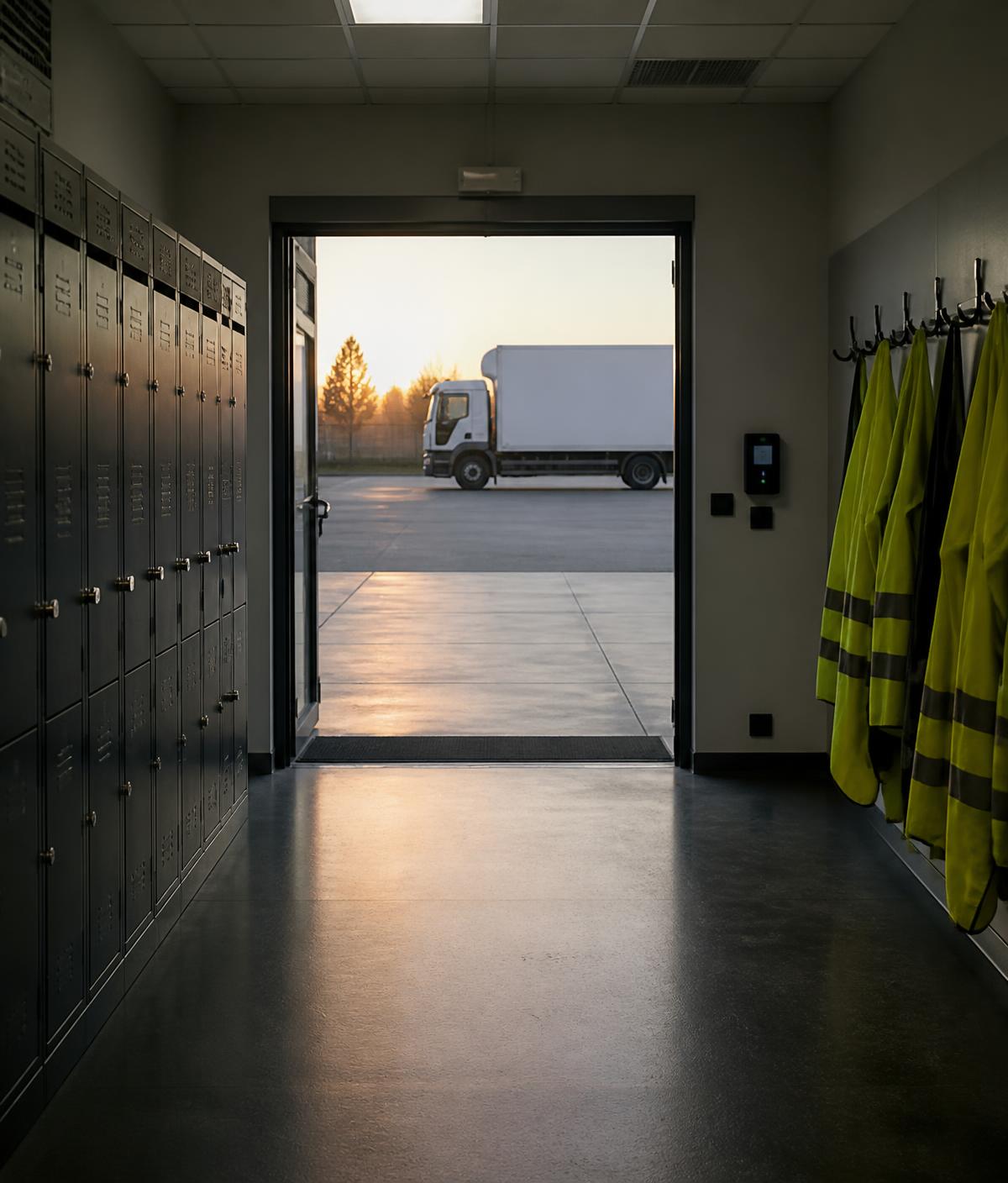 Poort van een distributiecentrum om 06:58: kluisjes, hesjes en de scanmuur